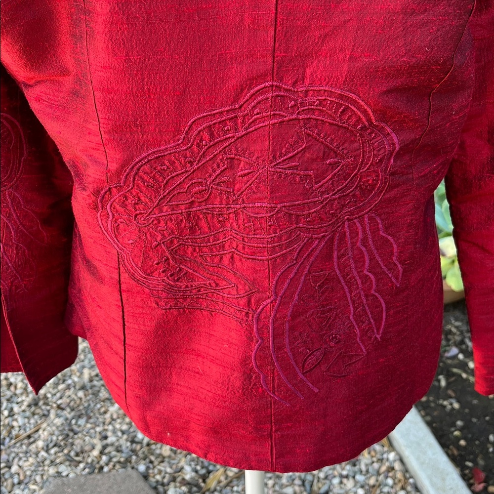 Silk 100% Elegant Red Women's Jacket Indian Embroidered Size S - Picture 5 of 9